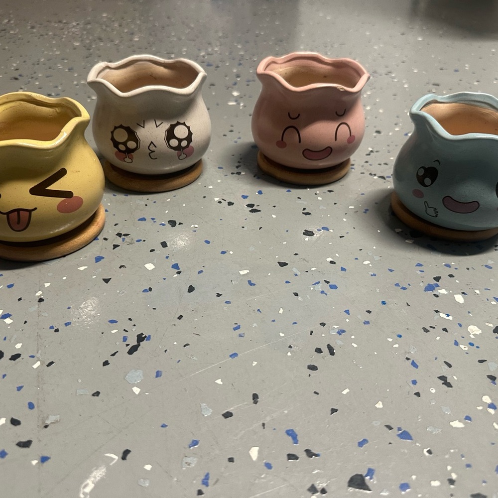 Set of Four Colorful Face Planters